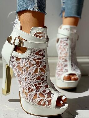 Platform white lace stilettos